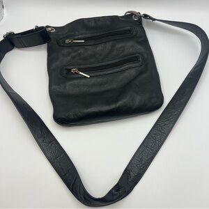 Margot New York Genuine Leather Crossbody Bag Black Wide Strap See Photos